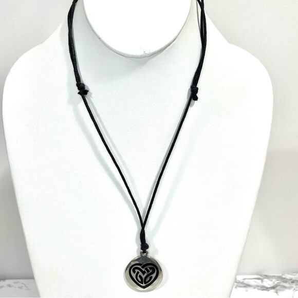 Celtic Knot Heart Necklace Irish Jewelry Round Pendant on Leather Cord - Picture 1 of 6